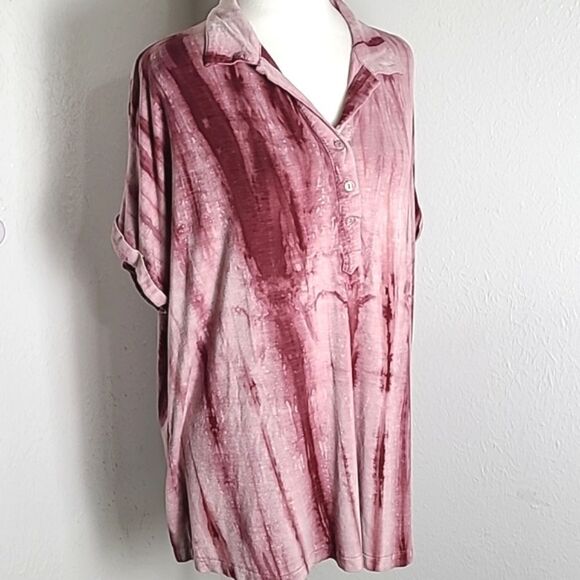 Rae Mode Pink & Maroon Tie-dye Pullover Top, Short Sleeves, Size Medium - Picture 2 of 9